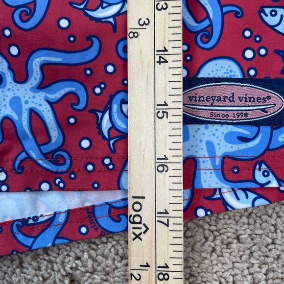 Vineyard Vines Swim Shorts Mens L Red Octopus Lined All Over Print Resort Beach - Picture 6 of 9